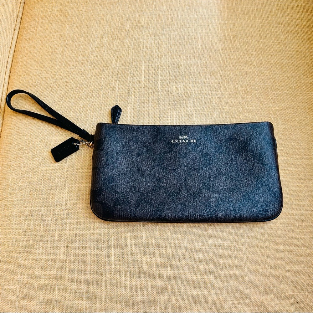 Coach Signature Wristlet Brown Black CC logo - Picture 1 of 12